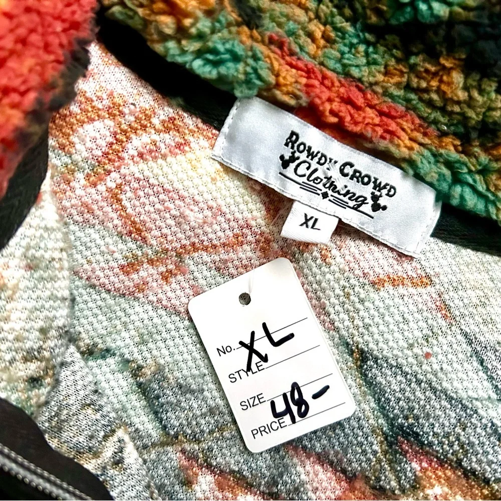 NWT Black, Orange Multicolor Southwestern Sherpa-Like Zip-Up Pullover, Size XL - Picture 10 of 10